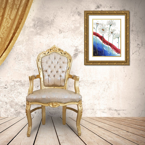 Patriotic Floral III Gold Ornate Wood Framed Art Print with Double Matting by Medley, Elizabeth