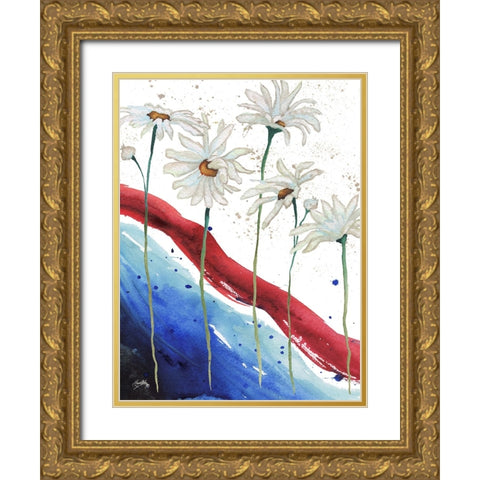 Patriotic Floral III Gold Ornate Wood Framed Art Print with Double Matting by Medley, Elizabeth