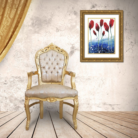 Patriotic Floral I Gold Ornate Wood Framed Art Print with Double Matting by Medley, Elizabeth