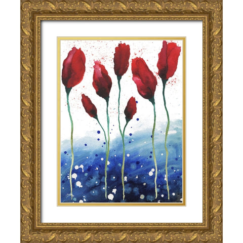 Patriotic Floral I Gold Ornate Wood Framed Art Print with Double Matting by Medley, Elizabeth