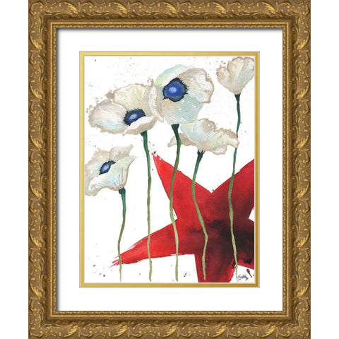 Patriotic Floral IV Gold Ornate Wood Framed Art Print with Double Matting by Medley, Elizabeth