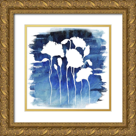 Florals on Blue Hue II Gold Ornate Wood Framed Art Print with Double Matting by Medley, Elizabeth