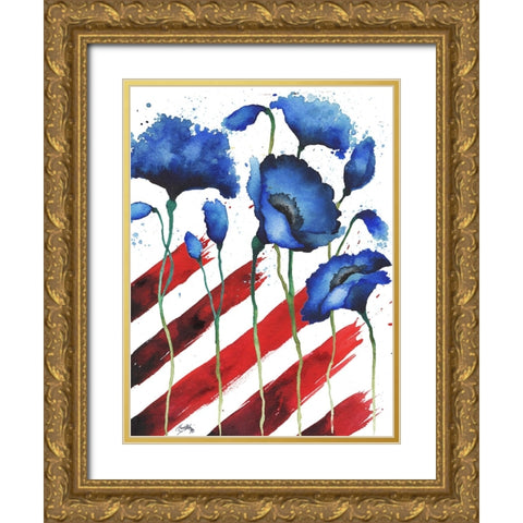 Patriotic Floral II Gold Ornate Wood Framed Art Print with Double Matting by Medley, Elizabeth