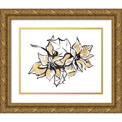 Poinsettias with Gold I Gold Ornate Wood Framed Art Print with Double Matting by Loreth, Lanie