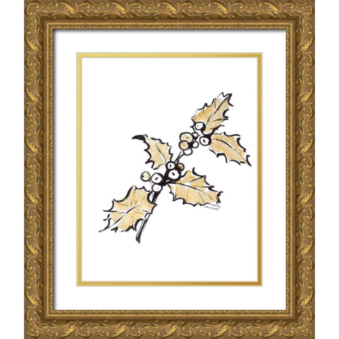 Holly with Berries I Gold Ornate Wood Framed Art Print with Double Matting by Loreth, Lanie