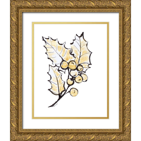 Holly with Berries II Gold Ornate Wood Framed Art Print with Double Matting by Loreth, Lanie