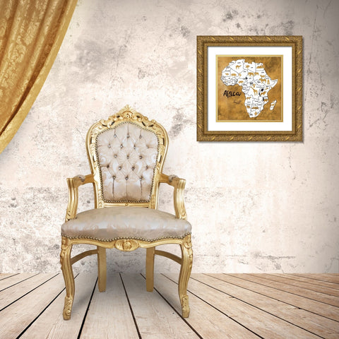 Africa Map Gold Ornate Wood Framed Art Print with Double Matting by Pinto, Patricia