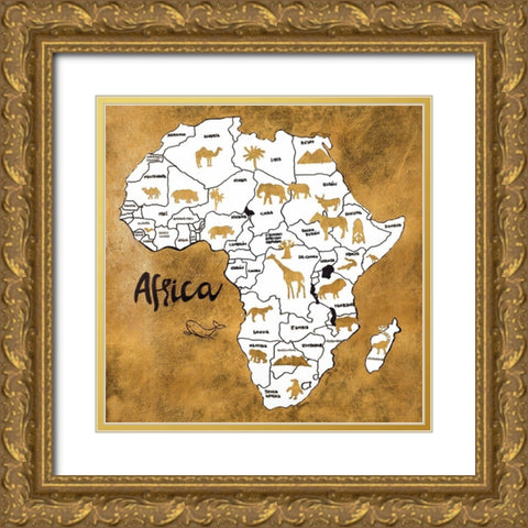 Africa Map Gold Ornate Wood Framed Art Print with Double Matting by Pinto, Patricia