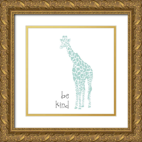 Be Kind Giraffe Gold Ornate Wood Framed Art Print with Double Matting by Pinto, Patricia