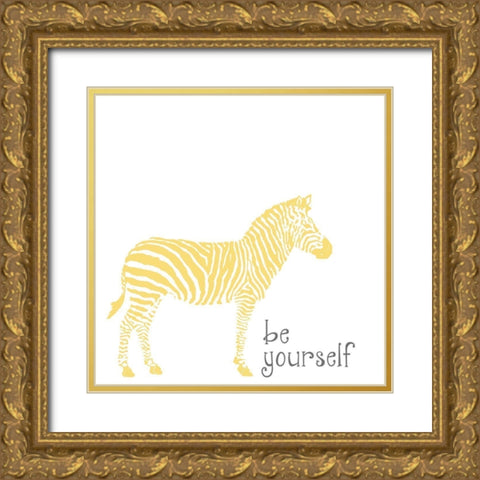 Be Yourself Zebra Gold Ornate Wood Framed Art Print with Double Matting by Pinto, Patricia
