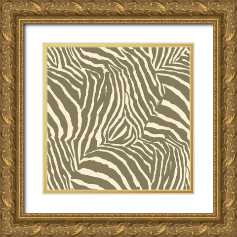 Cream Zebra Print Gold Ornate Wood Framed Art Print with Double Matting by Pinto, Patricia
