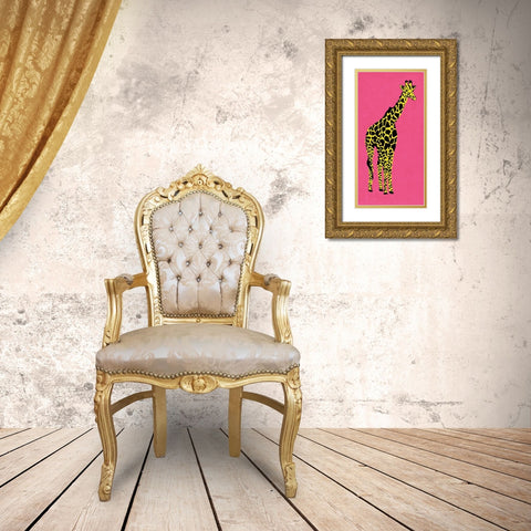 Giraffe on Pink Gold Ornate Wood Framed Art Print with Double Matting by Pinto, Patricia