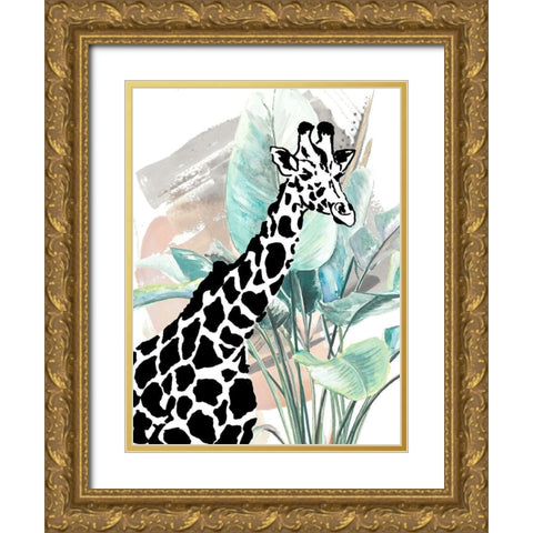 Tropical Giraffe Gold Ornate Wood Framed Art Print with Double Matting by Pinto, Patricia