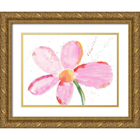Bubbly Pink Daisy Gold Ornate Wood Framed Art Print with Double Matting by Bryant, Susan