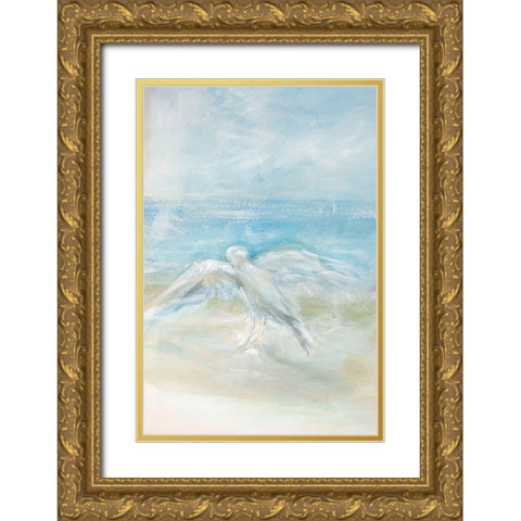 Flying Seagull Gold Ornate Wood Framed Art Print with Double Matting by Diannart