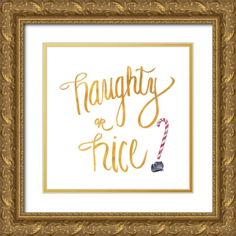 Naughty or Nice Gold Ornate Wood Framed Art Print with Double Matting by SD Graphics Studio