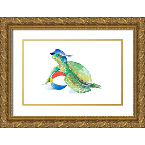 Beach Ball Turtle Gold Ornate Wood Framed Art Print with Double Matting by Loreth, Lanie