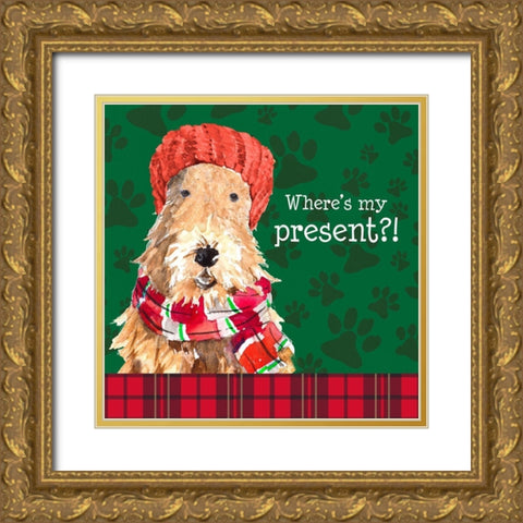 Christmas Puppy I Gold Ornate Wood Framed Art Print with Double Matting by Loreth, Lanie