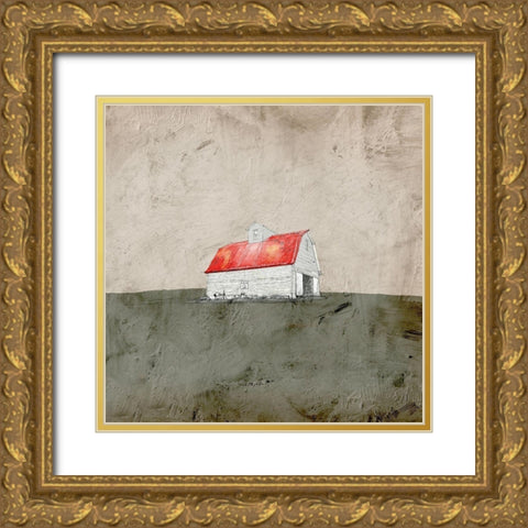 Red and White Barn Gold Ornate Wood Framed Art Print with Double Matting by Mabat, Ynon