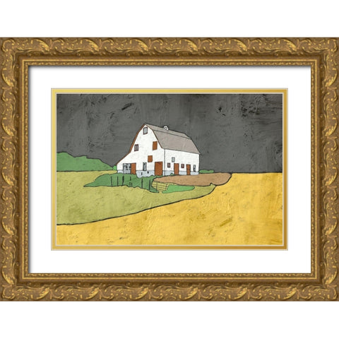 White Barn Gold Ornate Wood Framed Art Print with Double Matting by Mabat, Ynon