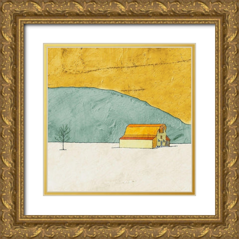 Teal and Yellow Barn Gold Ornate Wood Framed Art Print with Double Matting by Mabat, Ynon
