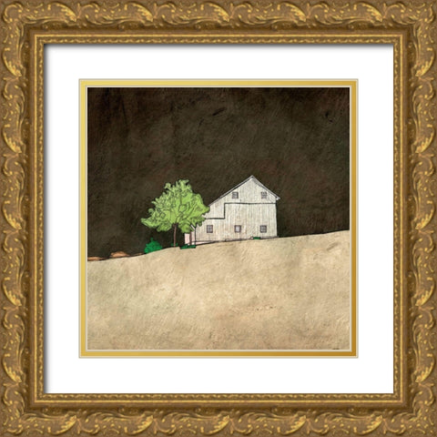 Barn in the Dark Gold Ornate Wood Framed Art Print with Double Matting by Mabat, Ynon