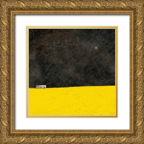 Barn in the Distance at Night Gold Ornate Wood Framed Art Print with Double Matting by Mabat, Ynon