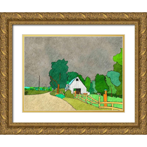 Rainy Season on the Farm Gold Ornate Wood Framed Art Print with Double Matting by Mabat, Ynon