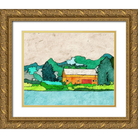 Lake Side Gold Ornate Wood Framed Art Print with Double Matting by Mabat, Ynon