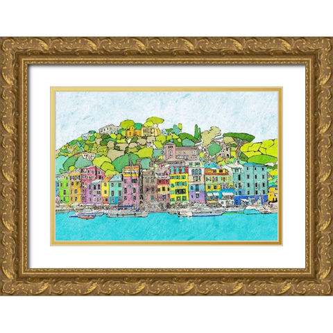 Coastal City Gold Ornate Wood Framed Art Print with Double Matting by Mabat, Ynon