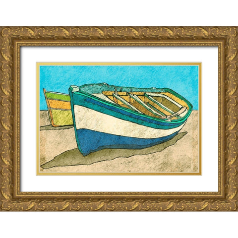 Blue Rowboat Gold Ornate Wood Framed Art Print with Double Matting by Mabat, Ynon