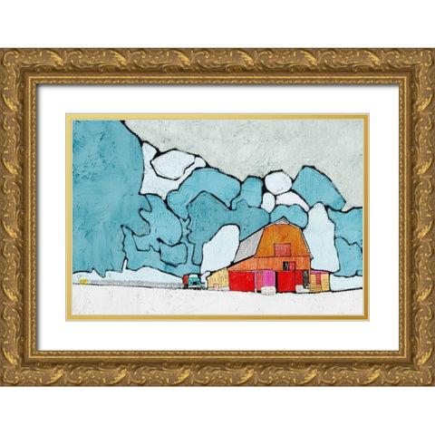 Barn under Blue Skies Gold Ornate Wood Framed Art Print with Double Matting by Mabat, Ynon