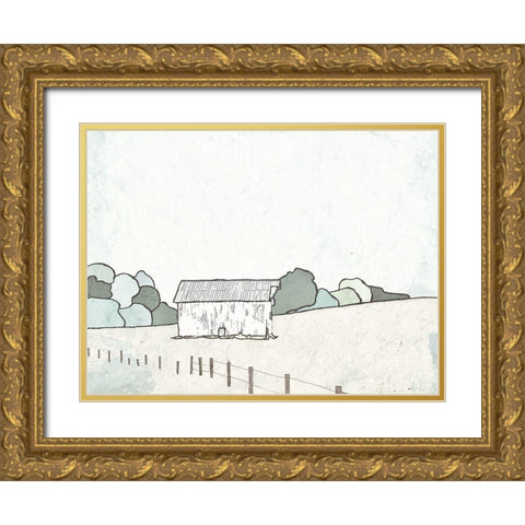 Farmhouse Under White Skies Gold Ornate Wood Framed Art Print with Double Matting by Mabat, Ynon