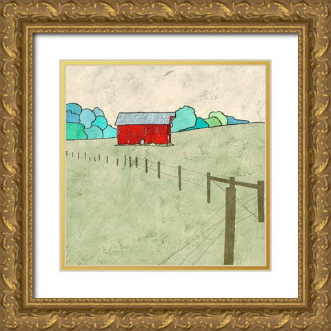 Little Red Barn Gold Ornate Wood Framed Art Print with Double Matting by Mabat, Ynon