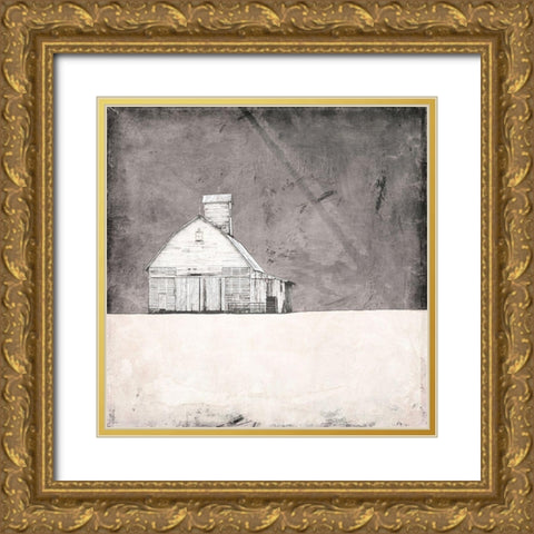 Farmhouse under Grey Skies Gold Ornate Wood Framed Art Print with Double Matting by Mabat, Ynon