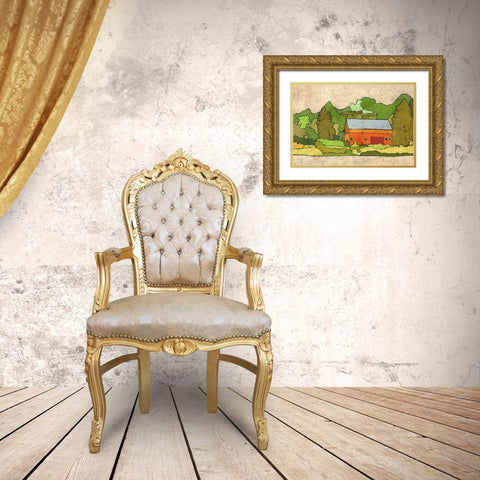 Cabin in the Green Forest Gold Ornate Wood Framed Art Print with Double Matting by Mabat, Ynon