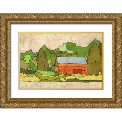 Cabin in the Green Forest Gold Ornate Wood Framed Art Print with Double Matting by Mabat, Ynon