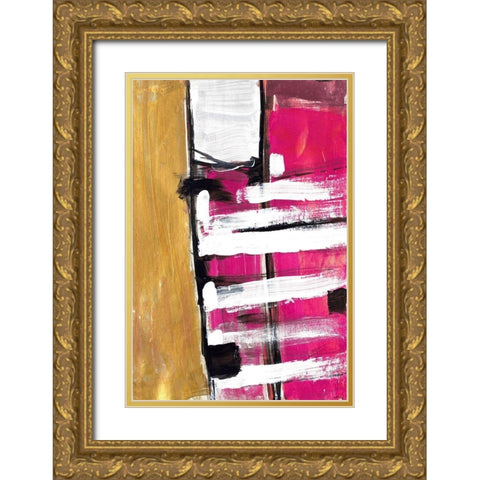 Hot Pink Gold Ornate Wood Framed Art Print with Double Matting by Pattinian, Merri