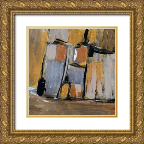 Golden Squares I Gold Ornate Wood Framed Art Print with Double Matting by Pattinian, Merri