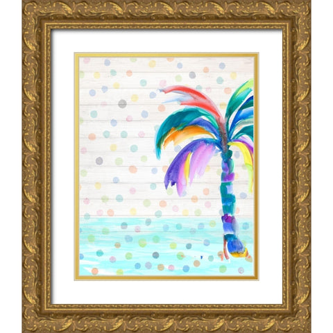 Funky Palm on Dots I Gold Ornate Wood Framed Art Print with Double Matting by DeRice, Julie