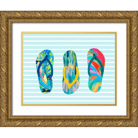 Funky Flip Flops Gold Ornate Wood Framed Art Print with Double Matting by DeRice, Julie