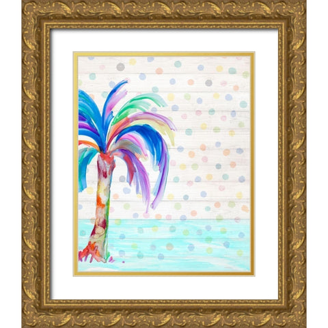 Funky Palm on Dots II Gold Ornate Wood Framed Art Print with Double Matting by DeRice, Julie