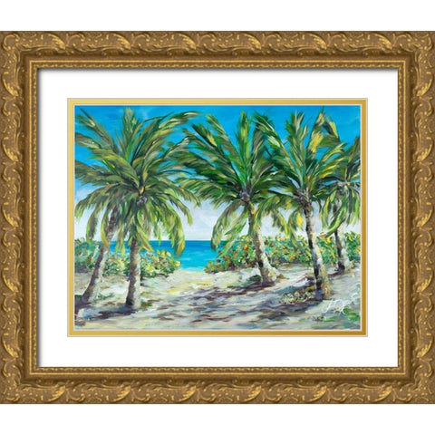 Tropical Palm Tree Paradise Gold Ornate Wood Framed Art Print with Double Matting by DeRice, Julie