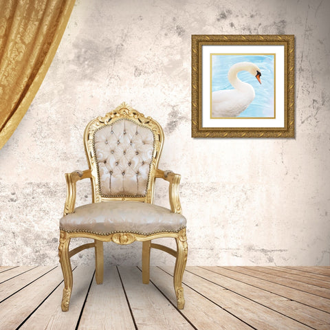 White Swan Gold Ornate Wood Framed Art Print with Double Matting by Peck, Gail