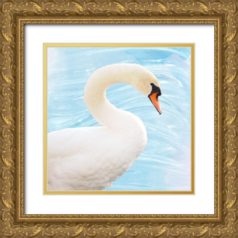 White Swan Gold Ornate Wood Framed Art Print with Double Matting by Peck, Gail