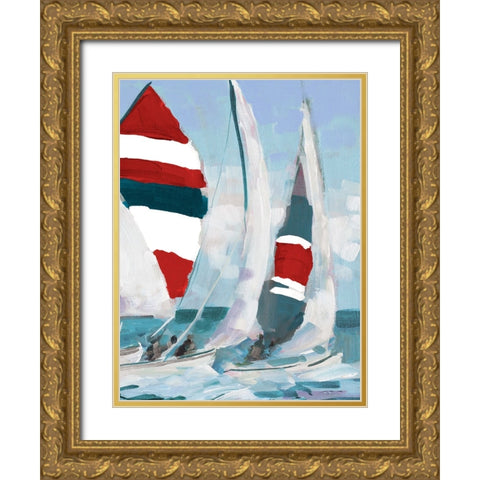 Red and Blue Sail II Gold Ornate Wood Framed Art Print with Double Matting by Slivka, Jane