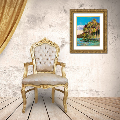 Tropical Side Of Town Gold Ornate Wood Framed Art Print with Double Matting by Slivka, Jane