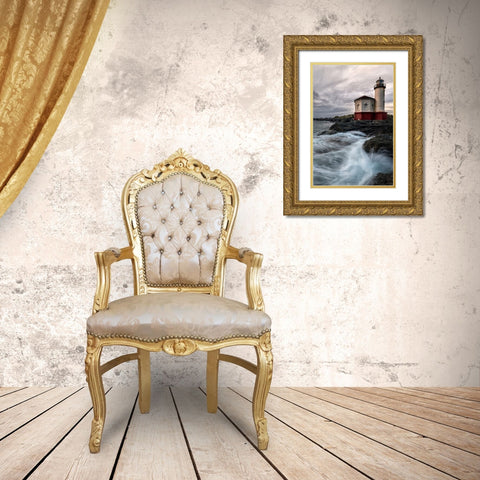 Lighthouse Panel Gold Ornate Wood Framed Art Print with Double Matting by Amos, Andy