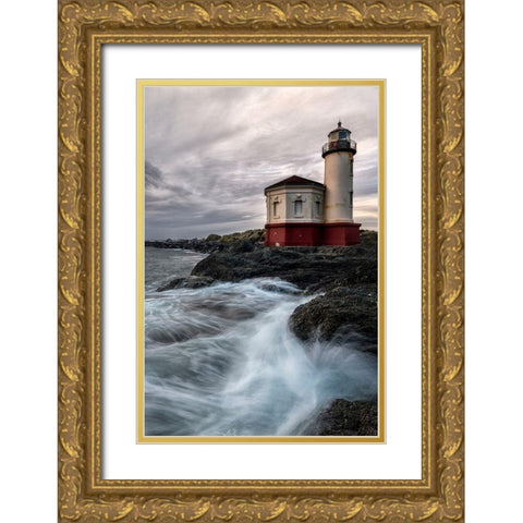 Lighthouse Panel Gold Ornate Wood Framed Art Print with Double Matting by Amos, Andy