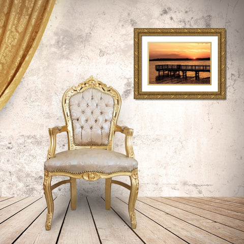 Lake Sunset Gold Ornate Wood Framed Art Print with Double Matting by Amos, Andy